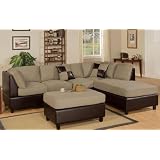 3pcs Sectional Sofa Set with Ottoman in Pebble Finish by Poundex