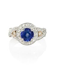 Diamond and Ceylon Blue Sapphire Antique Style 18k Two Tone Gold Ring