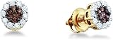 14k Yellow Gold Brown Chocolate and White Round Diamond Stud Earrings  7mm Height  7mm Width 1 2 cttw H Color I1 Clarity 