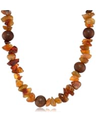 Carnelian Chips with Wood Bead Accents Endless Necklace, 36"