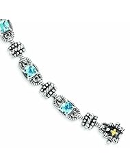 Sterling Silver with 14k Gold 6.86 Swiss Blue Topaz 7.5in Bracelet - Antique Boutique - Vintage Style - Jewelry