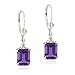 Sterling Silver Emerald-Cut Amethyst Dangle title=