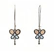 Earrings - E55 - Antique Gold Long Butterfly - Taupe & Blue