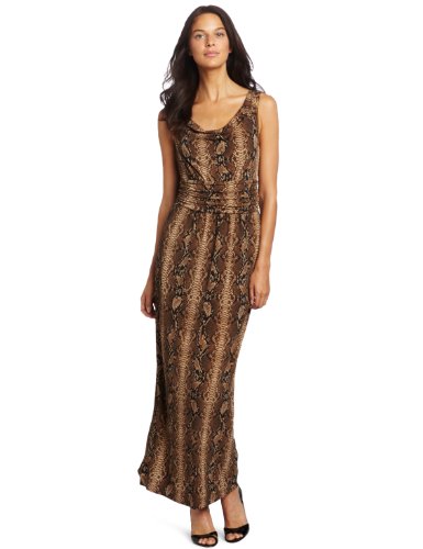 Vince Camuto Women's Drape Neck Snakeskin Maxi Dress, New Camel, Medium