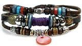 Leather Zen Bracelet, Color Beads, Bali-style Beads, Adjustable 5 to 7.5 Inches, for Women, Teens, Boys, Girls in Gift Box