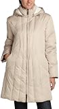 Liz Claiborne Women's Three Quarter Down Hooded Jacket,Pearl,Small