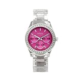 Fossil Women's ES2604 Clear Plastic Bracelet Pink Glitz Analog Dial Multifunction Watch
