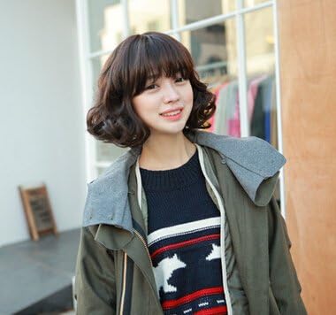 Hi Girl Short Brown Wavy Curly Women with Bangs Hair Full Wigs Wig Cosplay Party