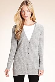 Autograph Deep V Neck Cable Knit Cardigan with Angora