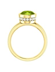 10K Yellow Gold 10.00x8.00mm Oval Cut Peridot and Diamond Ring -- LIFETIME WARRANTY