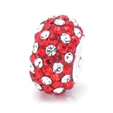 Bella Fascini Red & Clear Crystal Pave European Bead Charm, Made with Swarovski Crystal Elements and Solid Sterling Silver