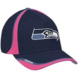 Reebok NFL Seattle Seahawks Navy Blue & Pink Breast Cancer Awareness Sideline Flex Fit Hat - size L/XL