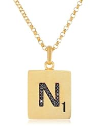 Scrabble 925 Yellow Gold Plated 0.063ct Diamond Initial N Pendant Necklace, 18"