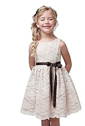 Girls Lace Pleated Natural   Waistline Knee Length Flower-Girl Dress/Pageant Dress/Party Dress/Wedding Dress  With a Sash 
