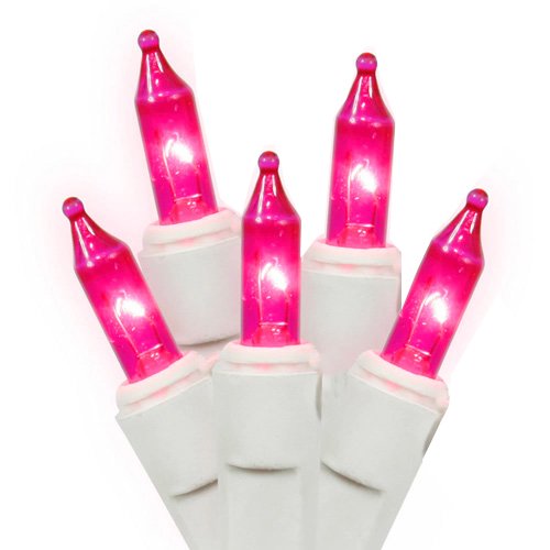 Set of 140 Pink Everglow Chasing Mini Christmas Lights - White Wire