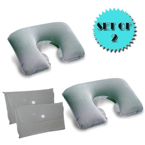 INFLATABLE TRAVEL NECK PILLOW WITH STORAGE CASE (SET OF 2)