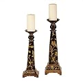 Black with Hand-Painted Design 2-pc. Candleholder Set
