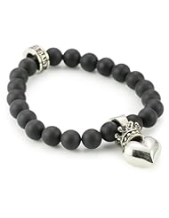 King Baby Black Onyx with Sterling Silver Crowned Heart Bracelet
