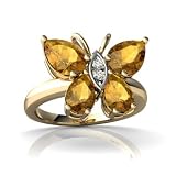 14K Yellow Gold Pear Genuine Citrine Butterfly Ring