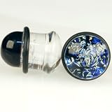 Pair of Glass Single Flared Two Color Foil Galaxy Plugs: 0g Diamond/Blue