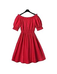 Plus Size Sexy Cotton Elasticized   Waistline Bubble Dress Flared-Skirt Off the Shoulder  Dress