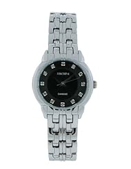Elgin Diamond EG7042 Womens Analog Black Round Silver Tone Bracelet Style Watch