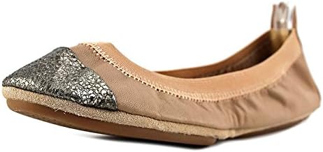 Yosi Samra Women's Samantha Soft Leather Fold Up Flat w/ Contrast Cap Toe Rose/Pewter Flat 9 M