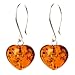 Certified Genuine Honey Amber and Sterling Silver St. Valentines Heart Earrings