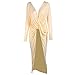 Miss ord Women Long Sleeve V Neck Split Soft Casual Maxi Dress Tunic Tops Blouses X-Small Light Yellow