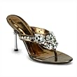 4 Inch Women's Sexy High Heel Sandal Shoes Mule Slide Thong Rhinestones Gold Bronze
