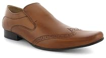 Base "Suspect" Mens Leather Fashionable Formal Slip On Brogue Style Shoes - Tan