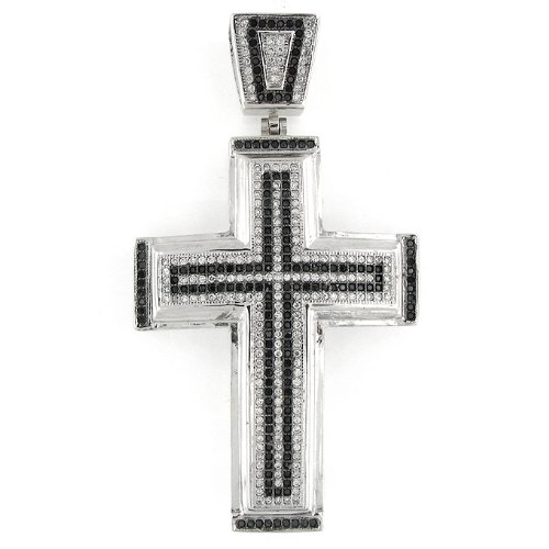 Men's Iced Out Hip Hop White Gold Plated Cubic Zircoina (CZ) Premium Black & White Micro Pave Latin Cross Religious Charm Pendant