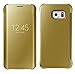 Galaxy S7 Edge Case, Acessor-Z Fashion Luxury Glossy Mirror Clear View Smart Date/Time Premium [Hyperbolic Mirror] PC Wallet Flip Case Cover for Samsung Galaxy S7 Edge (Golden)