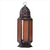Metal Amber Glass Tall Lantern