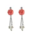 Red Coral Rose Cultured Pearl Droplet Platinum Overlay CAREFREE Sterling Silver Dangle Earrings