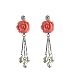 Red Coral Rose Cultured Pearl Droplet Dangle Earrings