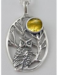 Silver Sacred Owl Pendant with Citrine and Made in America