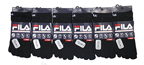 Fila Men's High Performance Skele Toes No Show 6 Pack Socks S/M Black