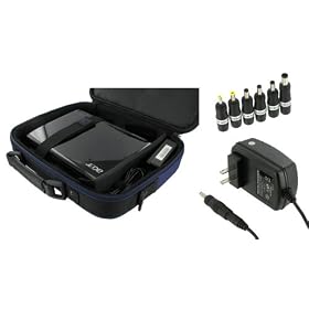 rooCase 2n1 Combo - ASUS Eee PC 1008HA 10-Inch Netbook Carrying Bag Case and AC Adapter Wall Charger - Dark Blue / Black Classic Series