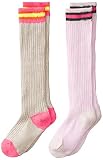 Maidenform Big Girls' Heather Chunky Knee-Hi 2-Pair Pack, Khaki/Pink, Small