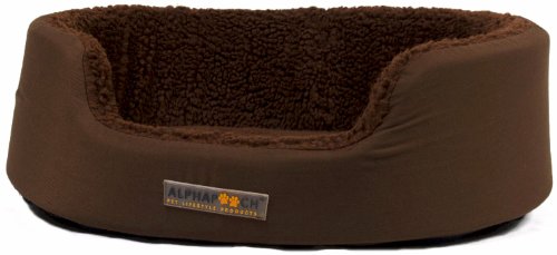 Alpha Pooch Dreamer Oval Bolster Dog Bed, Coco Fabric with Coco Synthetic Lambskin, Small