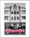 Cars Poster Art Print and Frame (Plastic) - Pink Cadillac, Marlin Hotel, Miami Beach, Flo (20 x 16 inches)