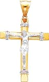 14K Two Tone Gold CZ Crucifix Pendant Charm Jewelry