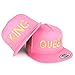 Trendy Apparel Shop King and Queen Gold Embroidered 5 Panel Flat Bill Mesh Cap - 2pc Set - Pink