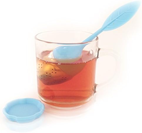 Cute Tea Infuser Long Handle Hot and Cold Herbal Loose Detox Tea Leaf Steeper Strainer with Drip Tray (Cool Blue)