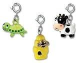 CHARM IT! Set of 3 Animal Charms with 3D Cow, Bee Hive and Baby Turtle Charms