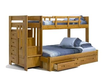 Solid wood Reversible Stair Way Twin / Full Bunk Bed w/ Drawer , Under bed Chest,FurnitureMaxx,4478F+4477BC