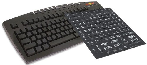 Blank Keys Black Computer Keyboard for Typing Tutor - Wired Keyboard with USB Connection Plus (Black Background with White Large Print Letters Keyboard Stickers) Learn Blind or Touch Typing / Keyboarding (Black Blank Keys Plus Black background and White Large Print Letters Keyboard Stickers)
