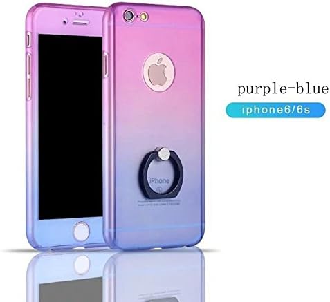 iphone 6/6s Cove Case,8 colors hard hybrid PC gradual change iPhone Case with 360 Degree Rotating ring stent fingerring for iphone 6/6s 4.7 inch (purple-blue 4.7)