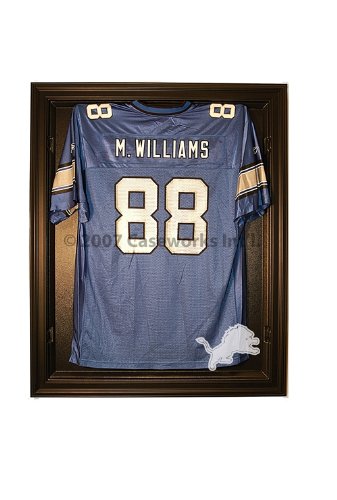 Detroit Lions Football Jersey Display Case Cabinet Style with Black Finish Frame